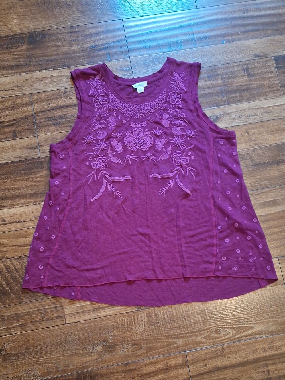 Sundance Embroidered Sleeveless Boho Tank- Berry Medium